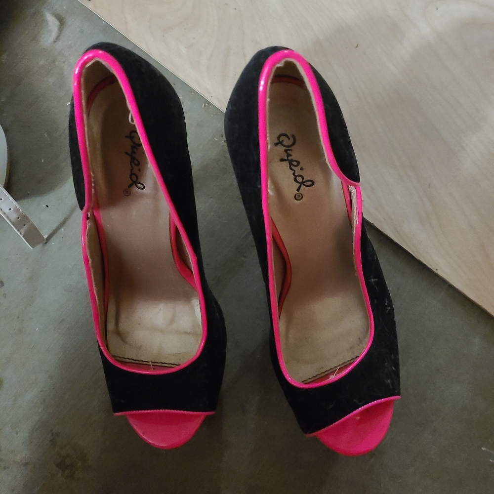 Pink and black high heels
